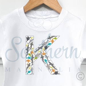 K Shark Alphabet Embroidery Design, sea creatures embroidery design, fish embroidery design, shark birthday party, shark shirt for boys, PES