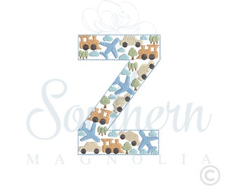 Cars, Planes, Trains Alphabet Embroidery Design, Letter Z (Digital Download)