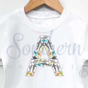 A Shark Alphabet Embroidery Design, sea creatures embroidery design, fish embroidery design, shark birthday party, shark shirt for boys, PES