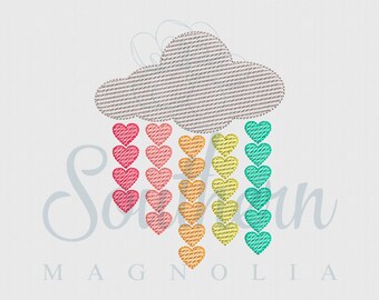 Rainbow Heart Rain Cloud Embroidery Design (Digital Download)