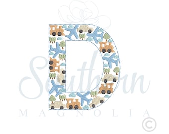 Cars, Planes, Trains Letter D Embroidery Design (Digital Download)