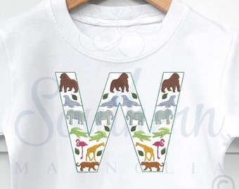 W Zoo Alfabet Borduurwerk Ontwerp, dierentuin borduurlettertype, safari borduurwerk applique ontwerp, safari borduurwerk dier, applique borduurlettertype
