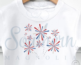 Firework Embroidery Design, satin stitches, july 4th embroidery design, patriotic embroidery design, Kids embroidered July 4th shirts, PES