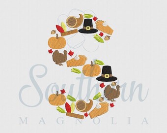 S Thanksgiving Alphabet Embroidery Design