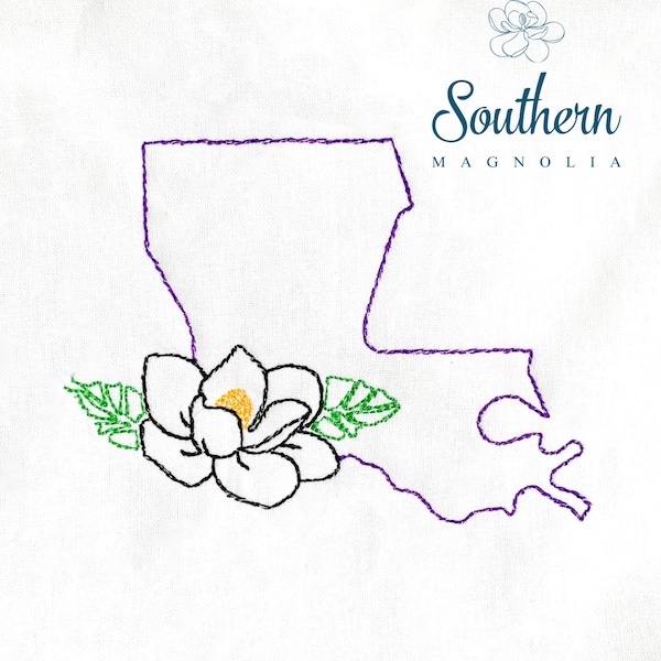 Louisiana Magnolia Outline Embroidery Design