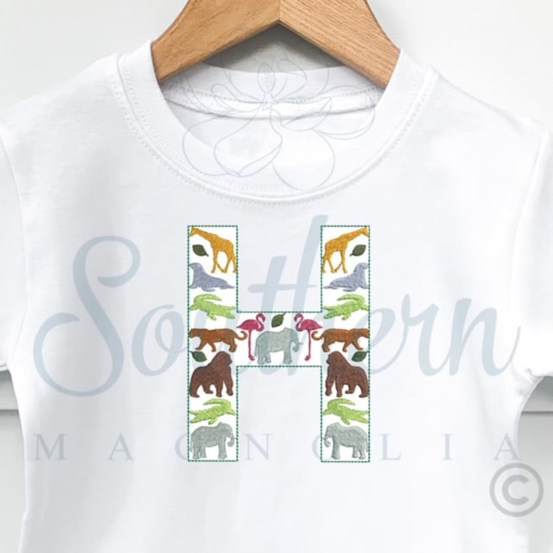 H Zoo Alphabet Embroidery Design, Zoo Embroidery Font, Safari ...