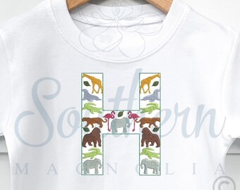 H Zoo Alphabet Embroidery Design, zoo embroidery font, safari embroidery applique design, safari embroidery animal, applique embroidery font