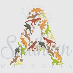 Un diseño de bordado de dinosaurio, Alfabeto de dinosaurio, Fuente de bordado de dinosaurio, Bordado de letras de dinosaurio, Fuente de dinosaurio, Regalo de dinosaurio para niño