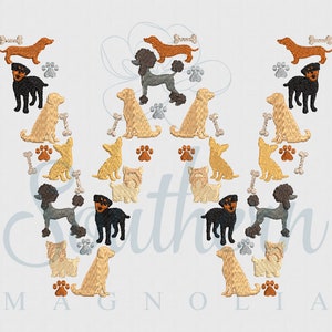 W Dog Detail Alphabet Embroidery Design