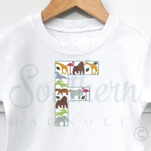 Design de bordado do alfabeto F Zoo, fonte de bordado de zoológico, design de apliques de bordado de safári, animal bordado de safári, fonte de bordado de apliques