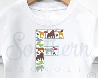 Zoo Animal Alphabet Embroidery Design, Letter F (Digital Download)