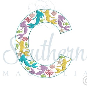 C Mermaid Embroidery Design, embroidery font, mermaid embroidery machine pattern, mermaid birthday, mermaid birthday shirt, mermaid outfit
