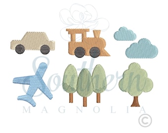Cars, Planes, Trains Mini Fill Embroidery Design (Digital Download)