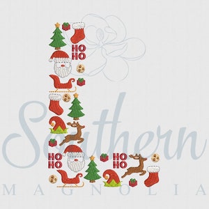 L Navidad Santa Alfabeto Bordado Diseño