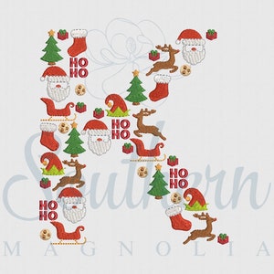 K Christmas Santa Alphabet Embroidery Design