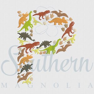 P Diseño de bordado de dinosaurio, Alfabeto de dinosaurio, Fuente de bordado de dinosaurio, Bordado de letras de dinosaurio, Fuente de dinosaurio, Regalo de dinosaurio para niño