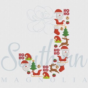 J Navidad Santa Alfabeto Bordado Diseño