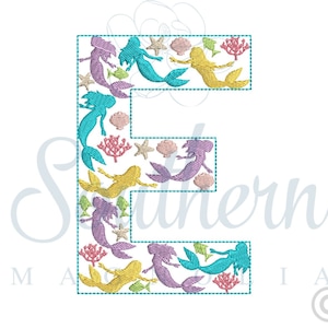 E Mermaid Embroidery Design, embroidery font, mermaid embroidery machine pattern, mermaid birthday, mermaid birthday shirt, mermaid outfit