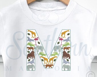 M Zoo Alphabet Embroidery Design, zoo embroidery font, safari embroidery applique design, safari embroidery animal, applique embroidery font