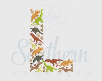 L Dinosaurus borduurontwerp | dinosaurusalfabet, dinosaurusborduurlettertype, dinosaurusletterborduurwerk, dinosauruslettertype, dinosauruscadeau voor jongen