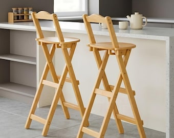 Bamboo Folding Bar Stool with Backrest and Footrest, Kitchen Counter, Space Saving Bar Chair