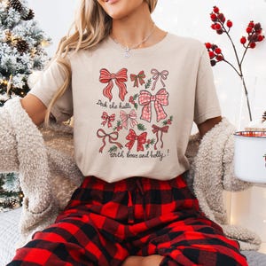 Christmas Coquette Bow Shirt, Holiday Shirt For Women, Deck The Halls Tee, Girly Christmas Shirt, Cute Xmas Gift For Girl, Coquette Bow Tee