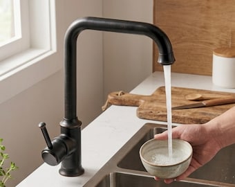 Zwartbrons keukenkraan, antiek messing aanrechtkraan, modern boerderijarmatuur