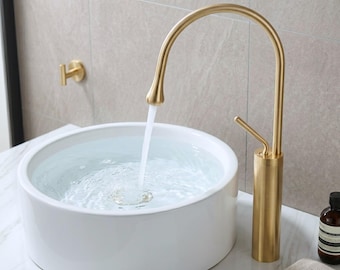 Brushed Gold Bathroom Faucet, Minimalist Brass Sink Tap