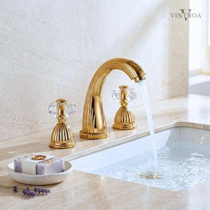 Luxury Brass Bathroom Deck Mount Faucet Crystal Handles Widespread Sink Tap