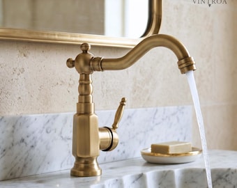 Grifo monomando de lavabo para baño, de latón antiguo.