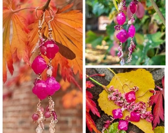 Magenta rose gold earrings; romantic earrings; jewelry for her;
