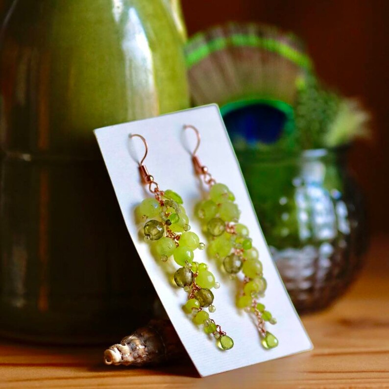 Cluster bright green gem earrings image 2