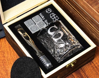 Personalized Whiskey Glass Set with Wooden Box, Groomsmen Gifts, Groomsman Proposal, Boyfriend Gifts, Gifts for Men, Valentine's Day gift