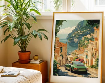 Amalfi Drive Wall Art / Vintage Car Decor, Italian Coastal Print, (Digital Download)