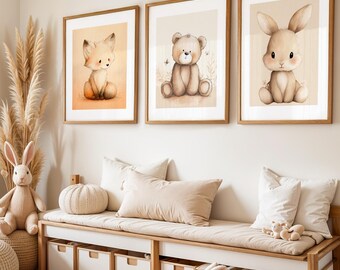 Nursery Wall Art Set of 3 /Baby Animal Prints,Kids Room Decor, (Digital Downloads)