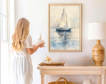 Sailboat Watercolor Print: Coastal Nautical Wall Art (Digital Download)
