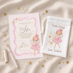 Sacchetto personalizzato per la fatina dei denti / Sacchetto rosa per dentini da bambina / Regalo ricordo per il primo dentino perso del bambino