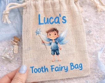 Gepersonaliseerde tandenfee-tas — Jute zakje | Blauw