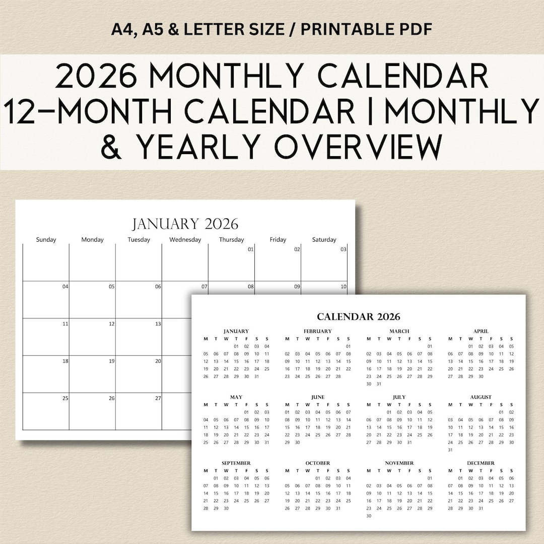 2026 Printable Calendar PDF | A4 A5 US Letter | Monthly + One Page ...