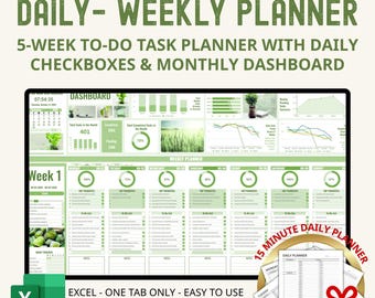 Modèle Excel de planificateur quotidien pour le TDAH : programme hebdomadaire minimaliste (téléchargement numérique)