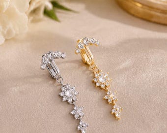 Elegant Crystal Flower Dangle Belly Ring in Silver & Gold – Sparkling Jewelry Accessory