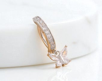Butterfly Belly Button Ring: Gold CZ Navel Piercing