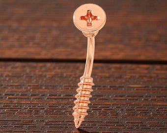Piercing para el ombligo con tornillo de oro rosa, joyería minimalista para el ombligo, regalo único de joyería corporal.
