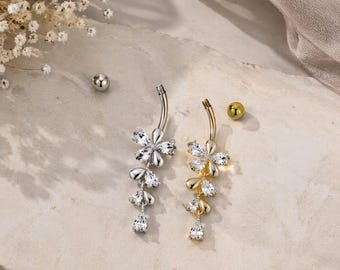 Piercing para ombligo con colgante floral y cristales de circonita cúbica, elegante joya para piercing de ombligo.