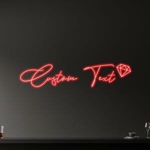 Custom Text Neon Sign with Diamond Icon, Personalized Light