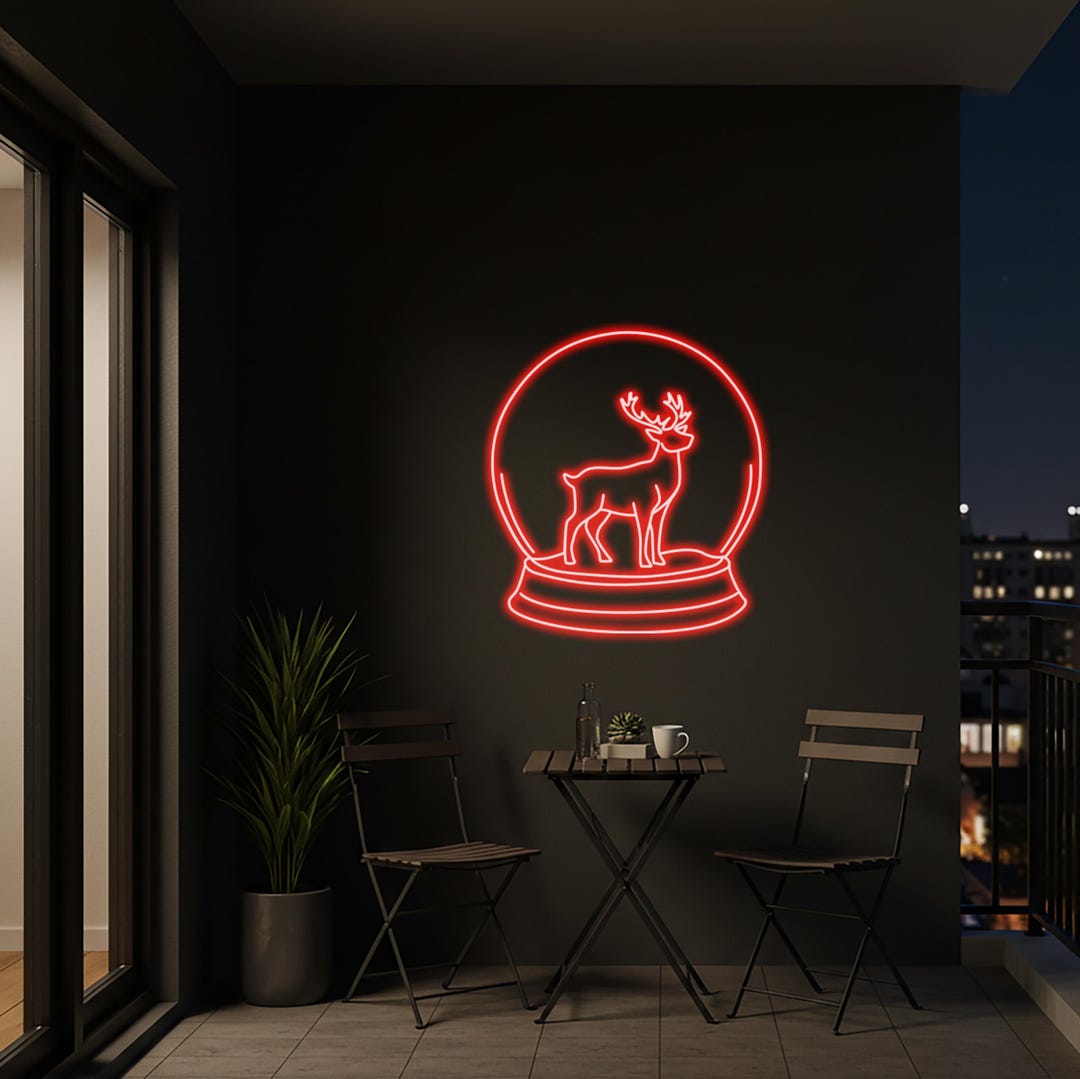 Deer Snow Globe Neon Sign, Holiday Wall Decor - Etsy