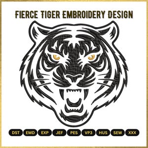 Fierce Tiger Head Embroidery Design: Jungle Animal Machine Pattern (Digital Download