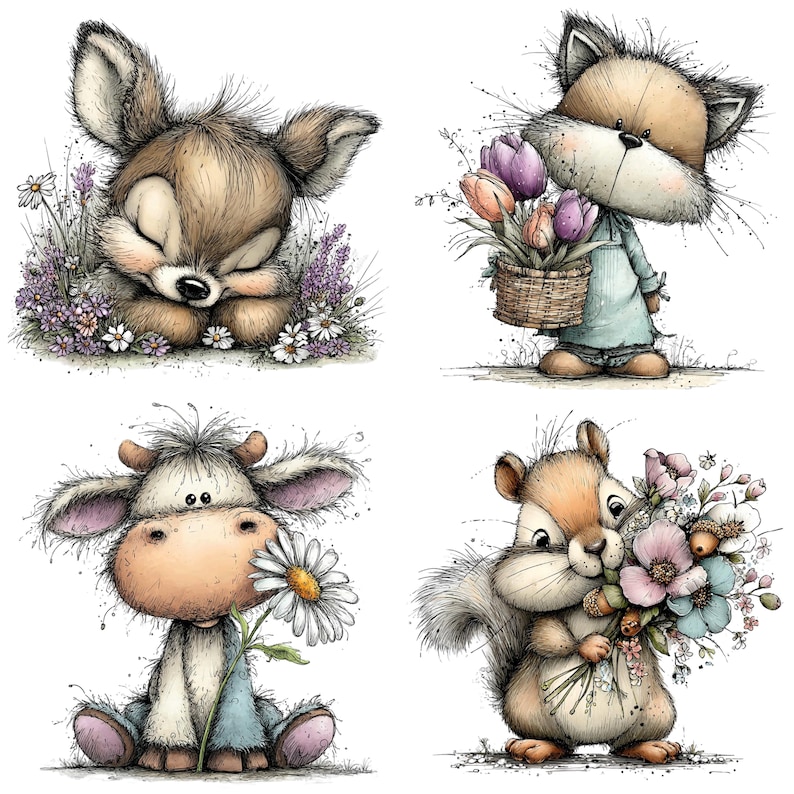30 Watercolor Baby Animals Clipart Bundle, Kids Art (PNG) - Etsy