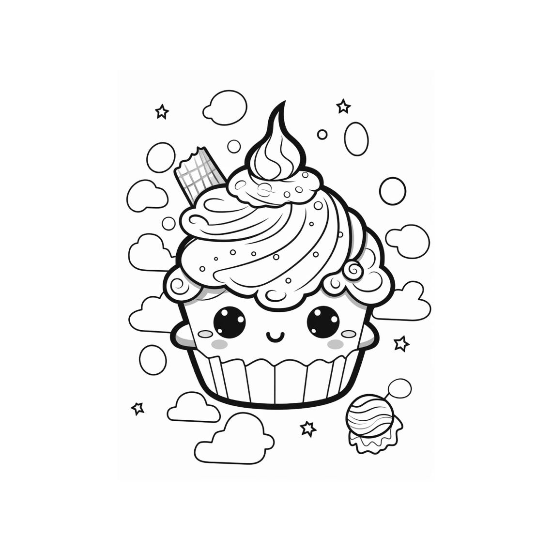 Kawaii Cupcake Coloring Book With 200 Pages for Kids and Adults, Cute ...