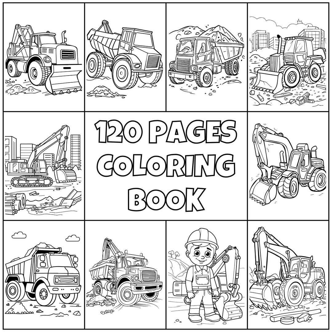 Construction Vehicles Coloring Book for Kids, 120 Pages Dump Truck ...